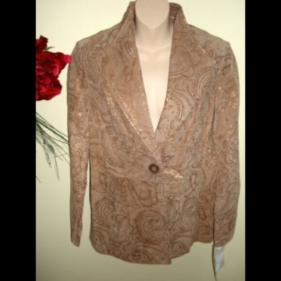GUILLAUME NEW Leather Suede Jacket Blazer Paisley Metallic Print Pockets Coat S - Picture 3 of 10